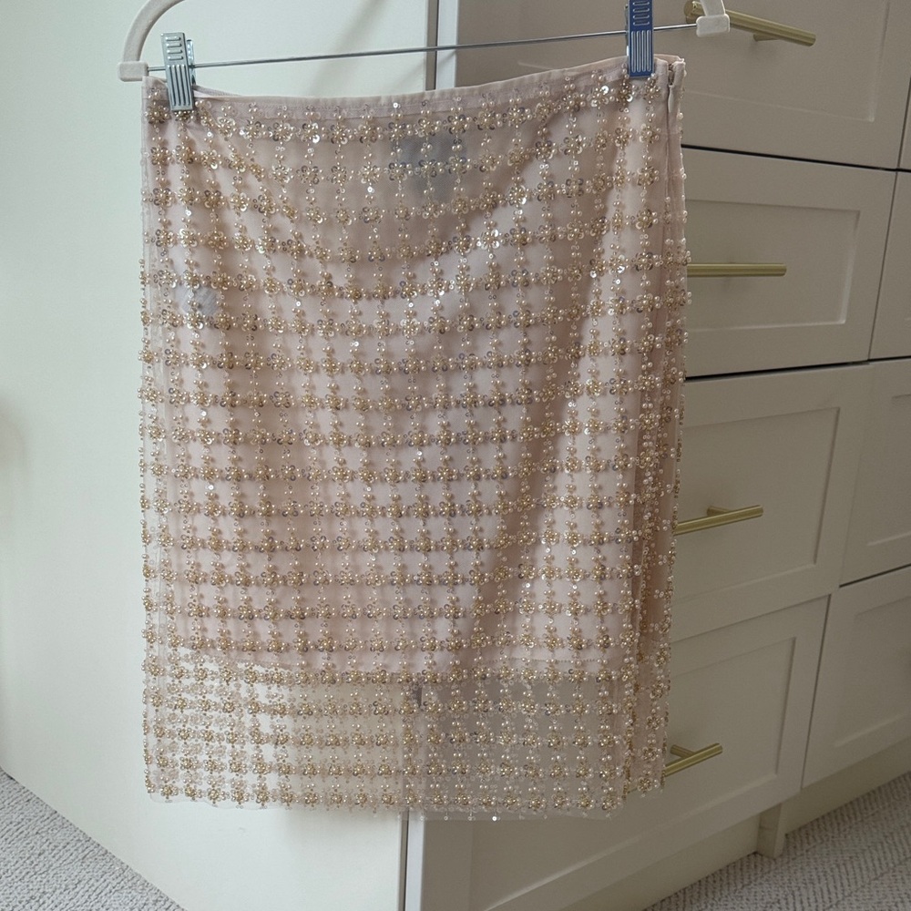 Embellished Beaded Pink Cream Pencil Skirt NwT